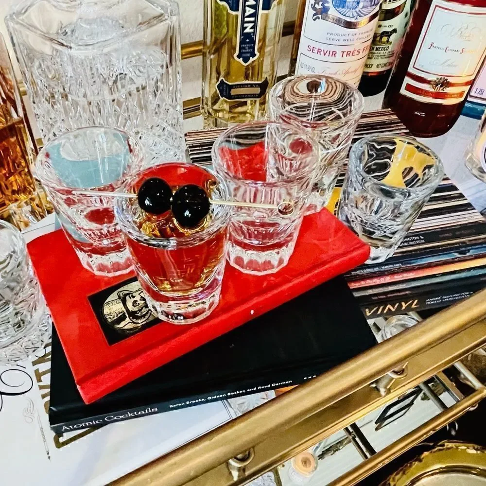 ♥️ 6 vintage mid century thick heavyweight shot glasses,  PRICE FIRM.